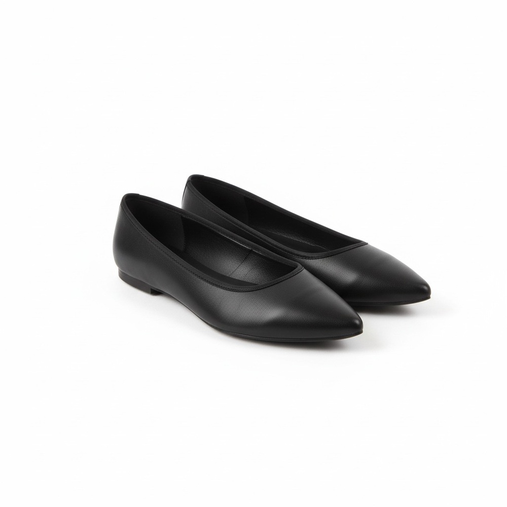 Bertuchi  Black Leather Pointed Toe Ballet Flats